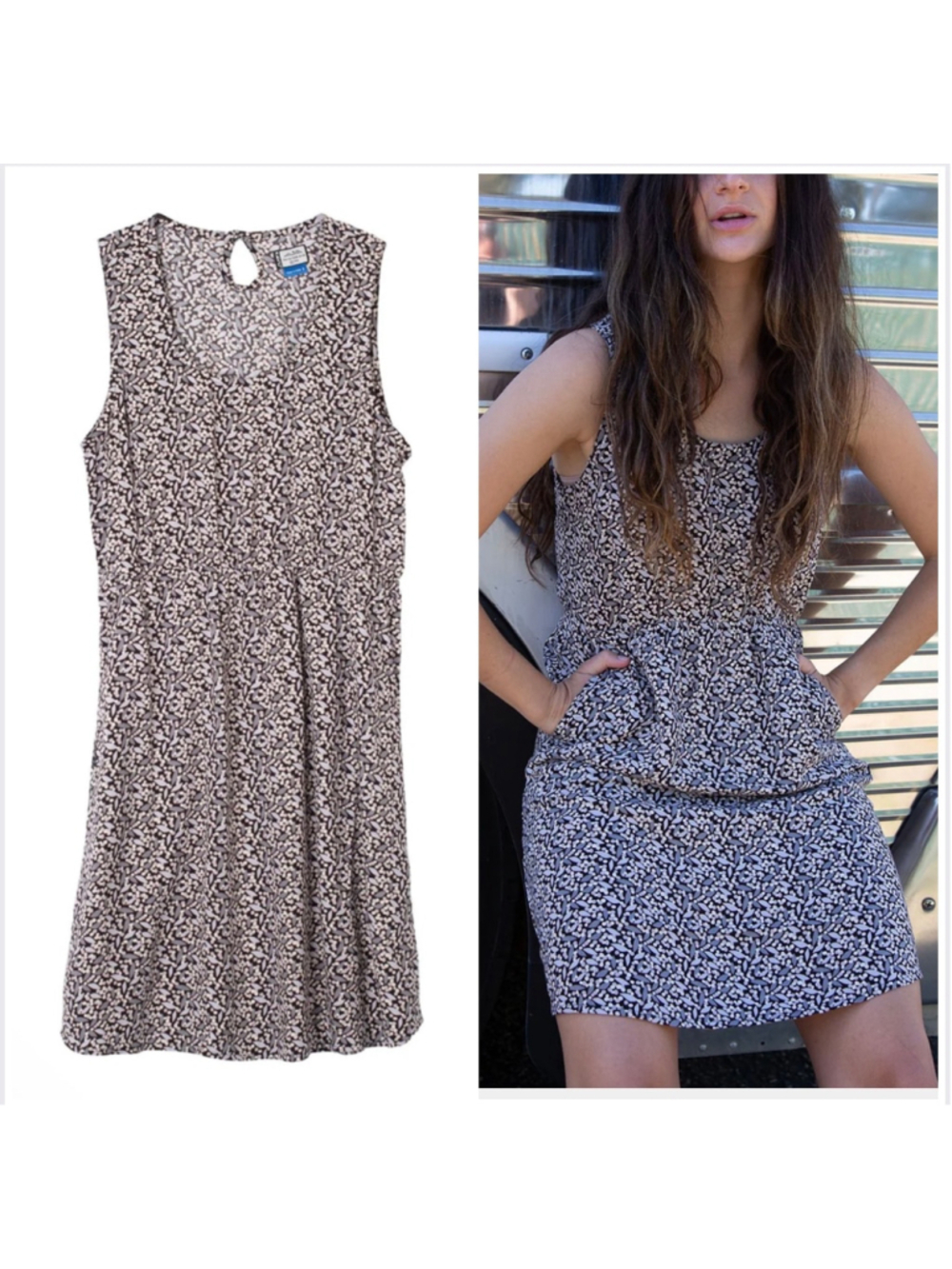 Women's Kavu Simone Dress Size M Black White Floral Sleeveless Night Meadow